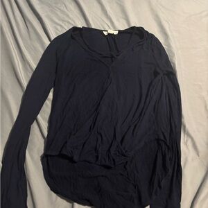 Pink Rose Women's Long Sleeve V-Neck Top - Navy Blue